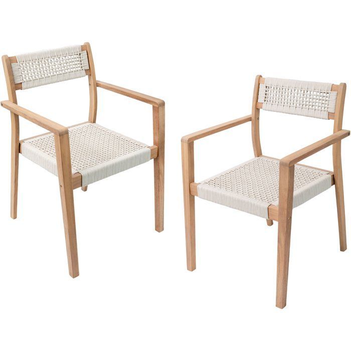 Set di 2 sedie da giardino - ARAWA - Legno di acacia FSC - Impilabile - Corda intrecciata - 57 x 59 x 85 cm