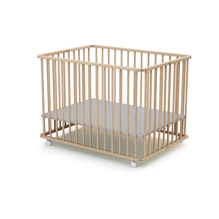 Box pieghevole rettangolare - WEBABY - CALI - 70 x 100 cm - Fino a 24 mesi - Faggio grezzo