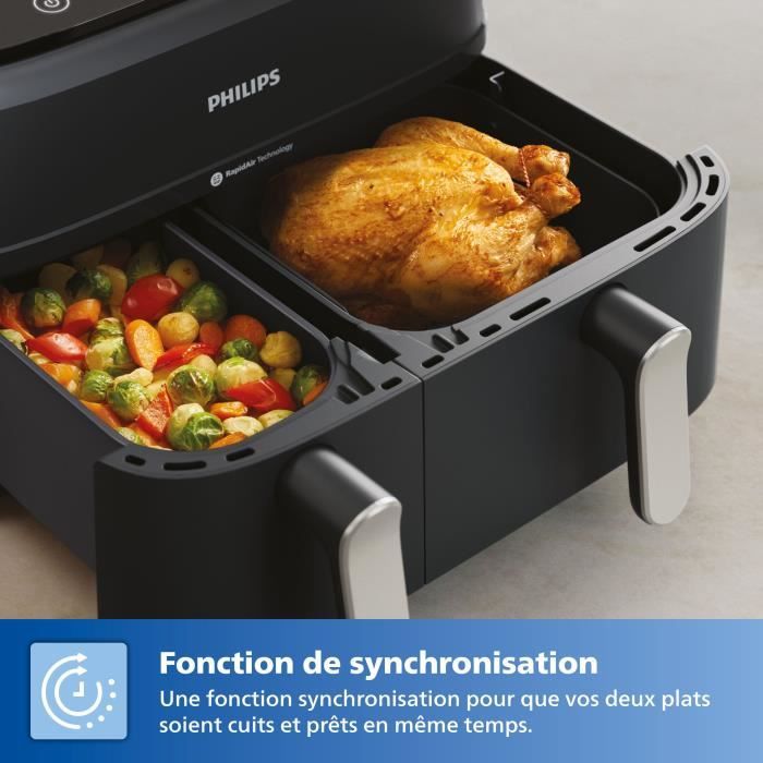 AirFryer - PHILIPS - NA351/00 - Acciaio inossidabile - 9,0 L - Doppia vasca - 38,25 x 44,39 x 31,42 cm