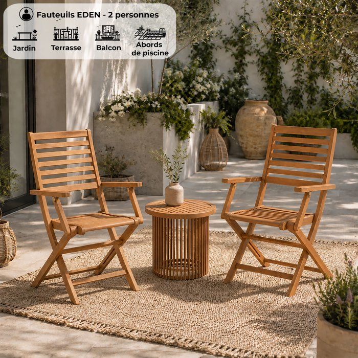 Set aus 2 zusammenklappbaren Gartenstühlen aus FSC-Eukalyptus — 57,5 x 56 x 90 cm