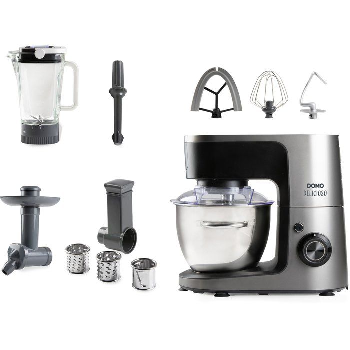 Impastatrice planetaria multifunzione - DOMO - 1200 W - 4,5 L - 8 velocit� + Pulse - Grigio / Nero