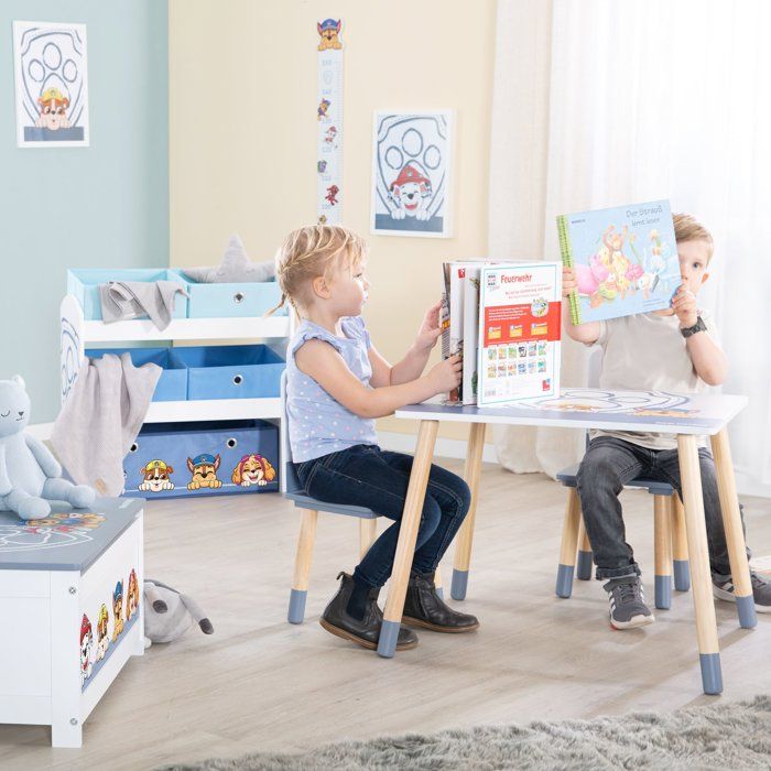 Set composto da tavolo e 2 sedie per bambini - ROBA - Paw Patrol - Gambe in legno massello - Bianco / Azzurro cielo / Naturale