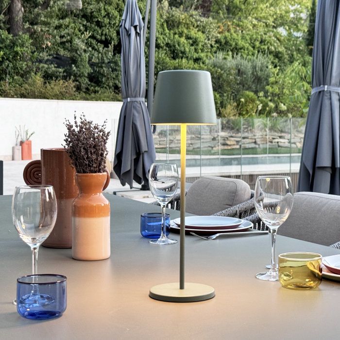 Lampada da tavolo wireless - LUMISKY - KELLY OLIVE - Alluminio verde - LED bianco dimmerabile - Ricaricabile - H38 cm