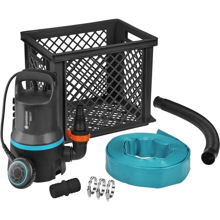 Kit di prevenzione allagamenti - GARDENA - 9000 - Tubo di scarico da 10 m + serbatoio da 29 L - 9000 l/h - 300 W - Con accessori