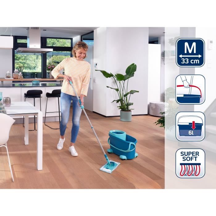 LEIFHEIT Clean Twist M Ergo mobile 52121 Kit per la pulizia del pavimento - Mocio per pavimenti con coperchio, secchio facile da girare, ruote