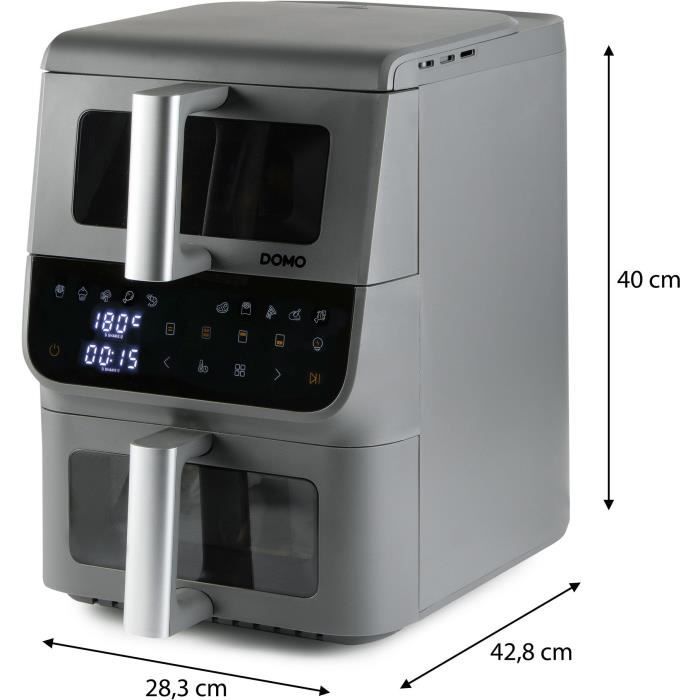 Friggitrice senza olio - DOMO - Airfryer DO550FR - Doppia vasca 3,5 L + 6,5 L - 10 programmi - 2500 W