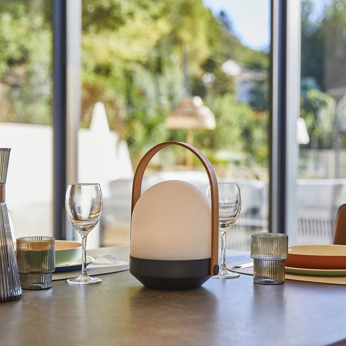 Lampada portatile senza fili LUMISKY AURA - LED bianco caldo dimmerabile - manico in bamb� - ricaricabile - altezza 27 cm