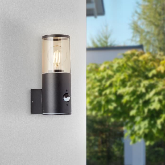 Applique esterna Sergioro con rivelatore, depoli nera, E27 20W, lampadina non incluso
