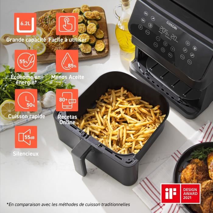 Friggitrice senza olio COSORI - Premium II Chef Edition - Capacit� 6,2 l - 12 programmi - Confezione da 50 fogli di carta da forno - 1700 W - Nero