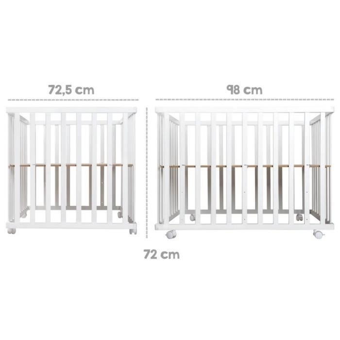 Box per bambini 100x75 cm + Tappetino con stampa di gufi Adam ed Eule + 4 ruote - ROBA - Legno bianco