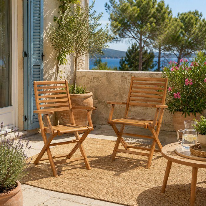Set aus 2 zusammenklappbaren Gartenstühlen aus FSC-Eukalyptus — 57,5 x 56 x 90 cm