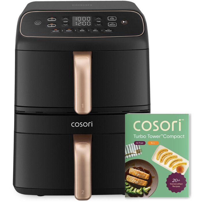 Friggitrice ad aria compatta COSORI Turbo Tower� - Capacit� 8,6 l - 2 vasche - 5 programmi - 2630 W - Nero