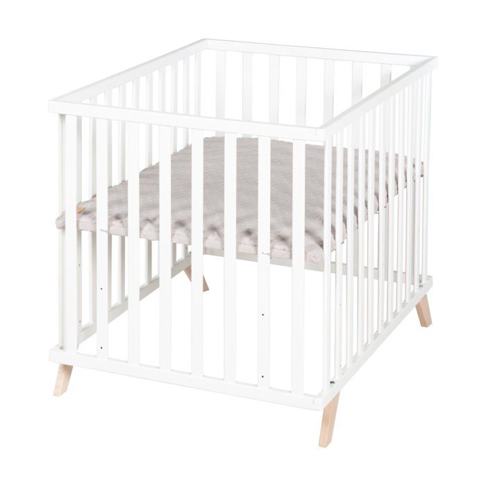 Box per bambini - ROBA - 75 x 100 cm - Tappetino gioco 'Lil Planet' grigio incluso - Legno laccato bianco