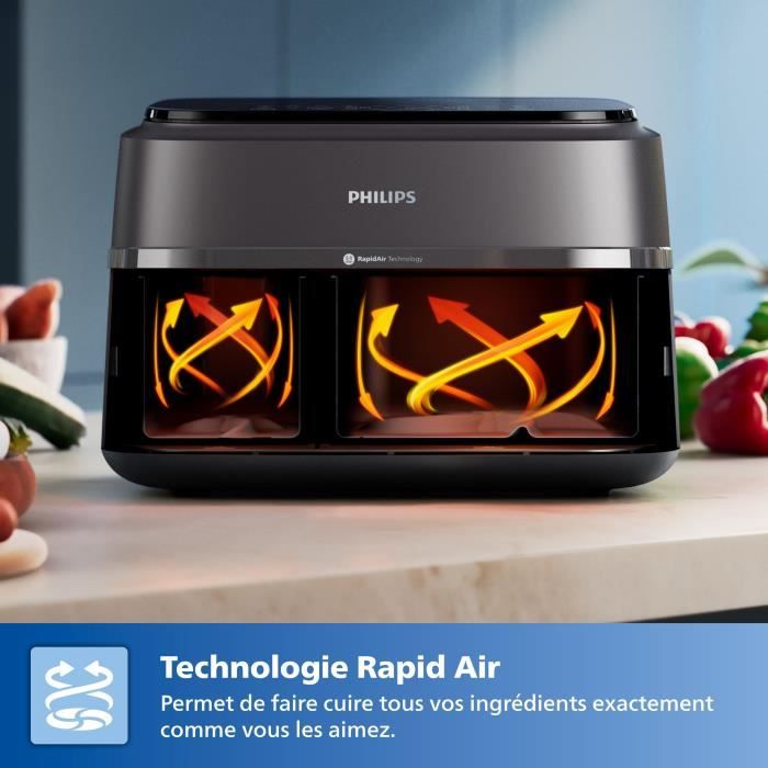 AirFryer - PHILIPS - NA351/00 - Acciaio inossidabile - 9,0 L - Doppia vasca - 38,25 x 44,39 x 31,42 cm