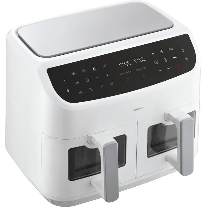 Friggitrice ad Aria Calda - MEDION - P20 XXL Twin - 2600 W - 2 cestelli - 9 programmi - Bianca