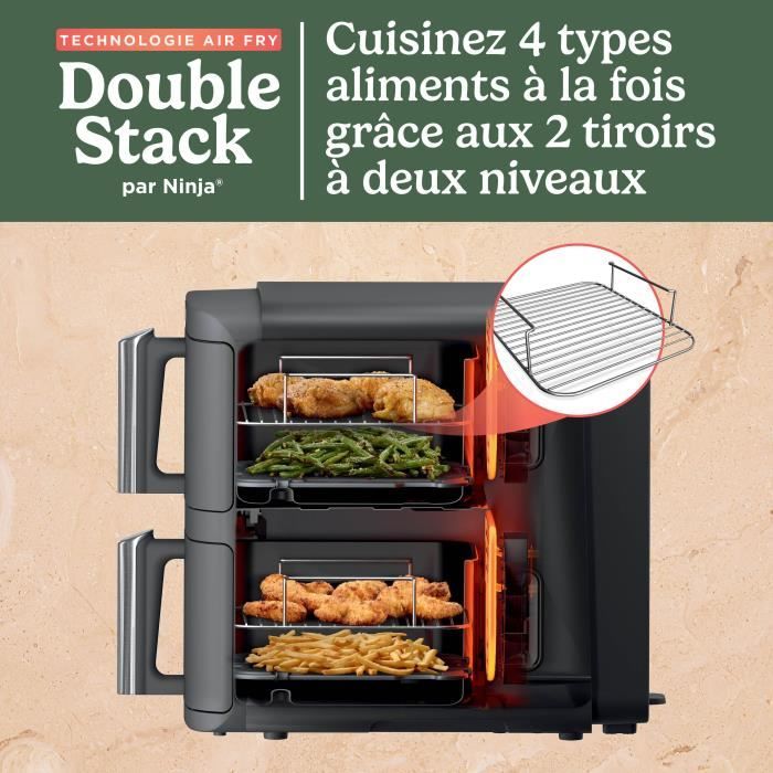 Friggitrice senza olio NINJA Foodi - Double Stack SL400EU - 9,5 L - 2 cassetti cottura indipendenti - 6 modalit� di cottura - 2470W