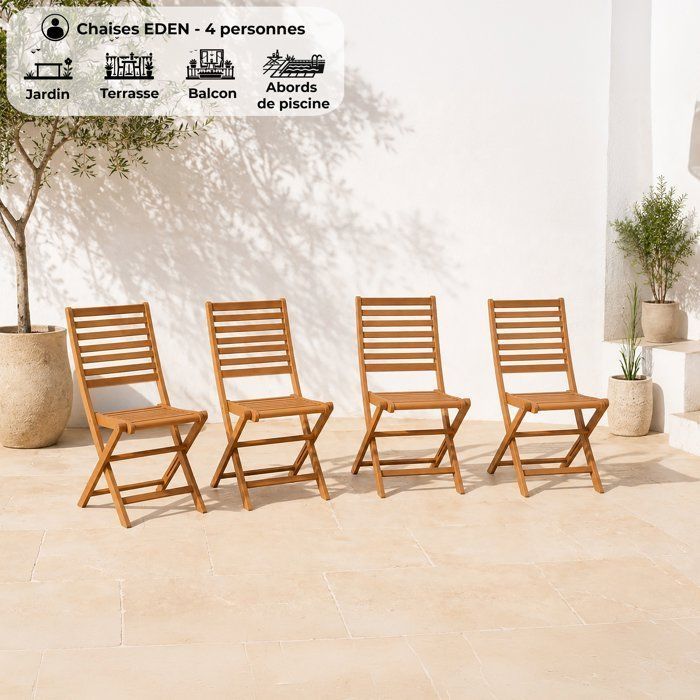 Set di 2 sedie da giardino pieghevoli in acacia FSC - 47 x 57,5 x H.89,5 cm