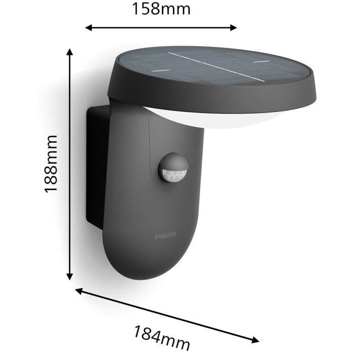 Applique da parete - PHILIPS - Tyla - ad energia solare - Antracite - Con sensore - 1,2 W