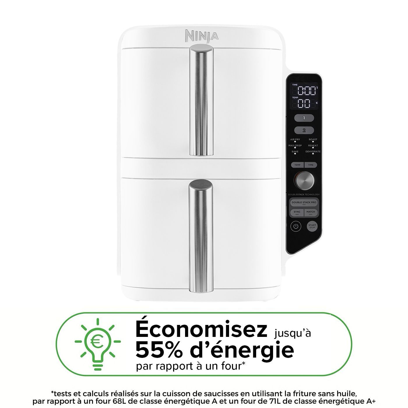 Friggitrice ad aria NINJA - Doppia pila XL SL400EUWH - Capacit� 9,5 l - 6 programmi di cottura - Bianco - 2470 W