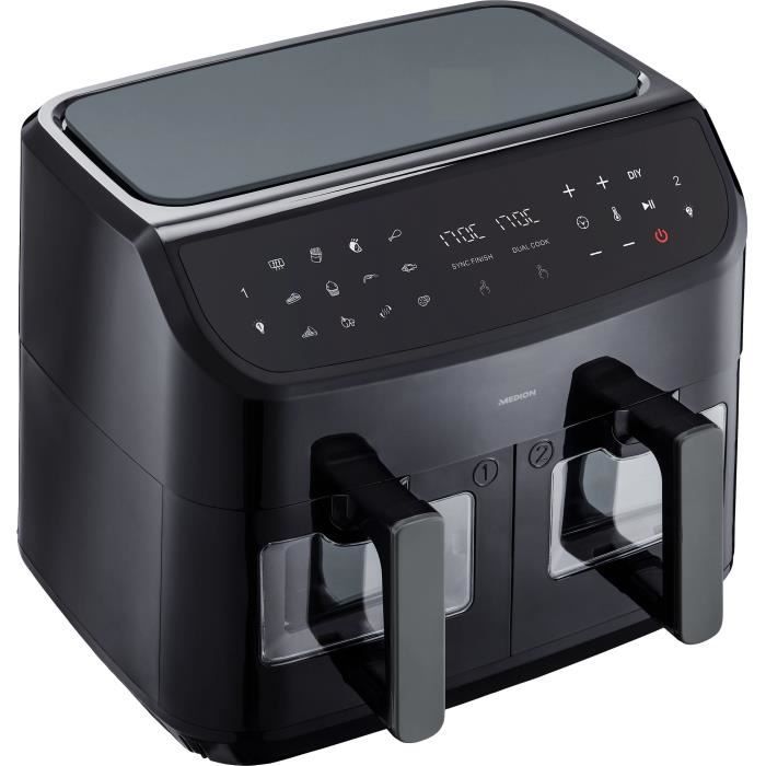Friggitrice ad Aria Calda - MEDION - P20 XXL Twin - 2600 W - 2 cestelli - 9 programmi - Nera