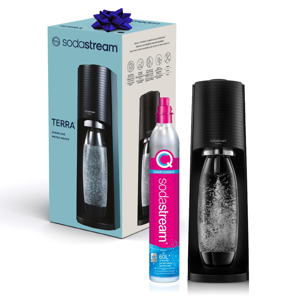 Sodastream Terra schwarzer Karbonator mit Flasche