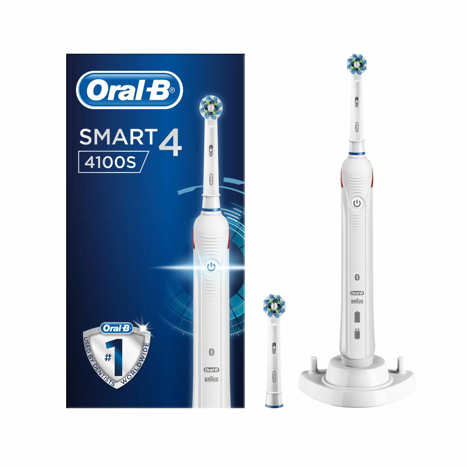 Oral-B Smart 4 4100S Weiße elektrische Zahnbürste mit 2 Köpfen