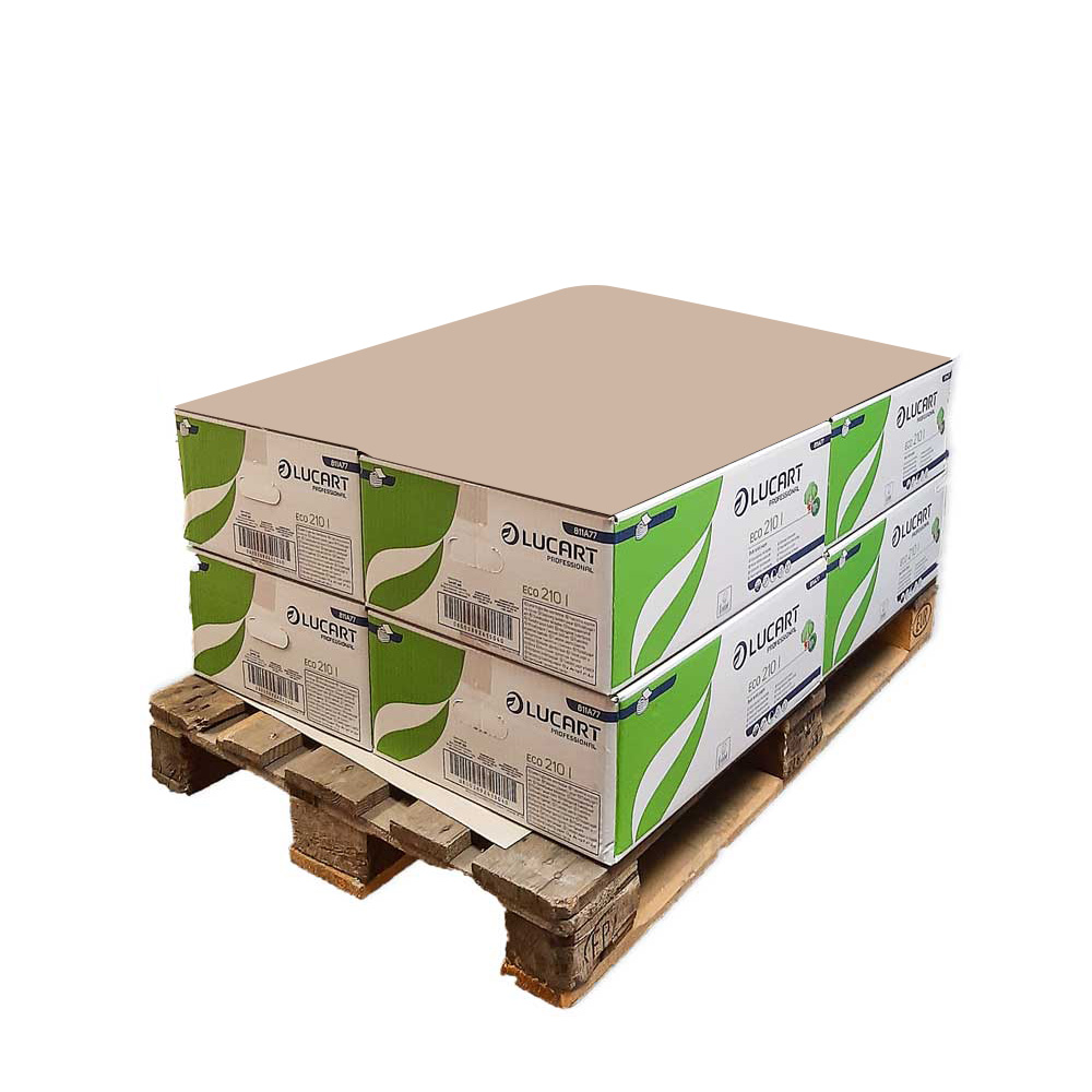 Verpackung: 8 Schachteln mit je 40 Packungen verschachteltem Toilettenpapier von Lucart