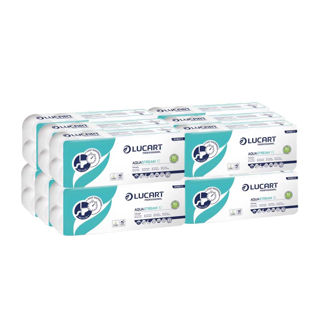 Packung mit 12 Packungen wasserlöslichem Aquastream-Toilettenpapier mit 10 Rollen