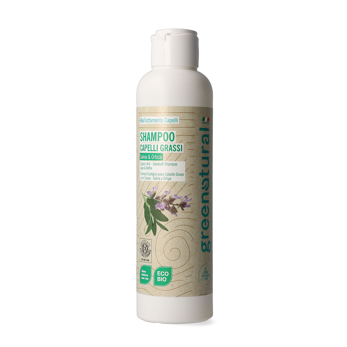 Öko-Bio-Shampoo gegen Schuppen mit Salbei und Brennnessel 250 ml.