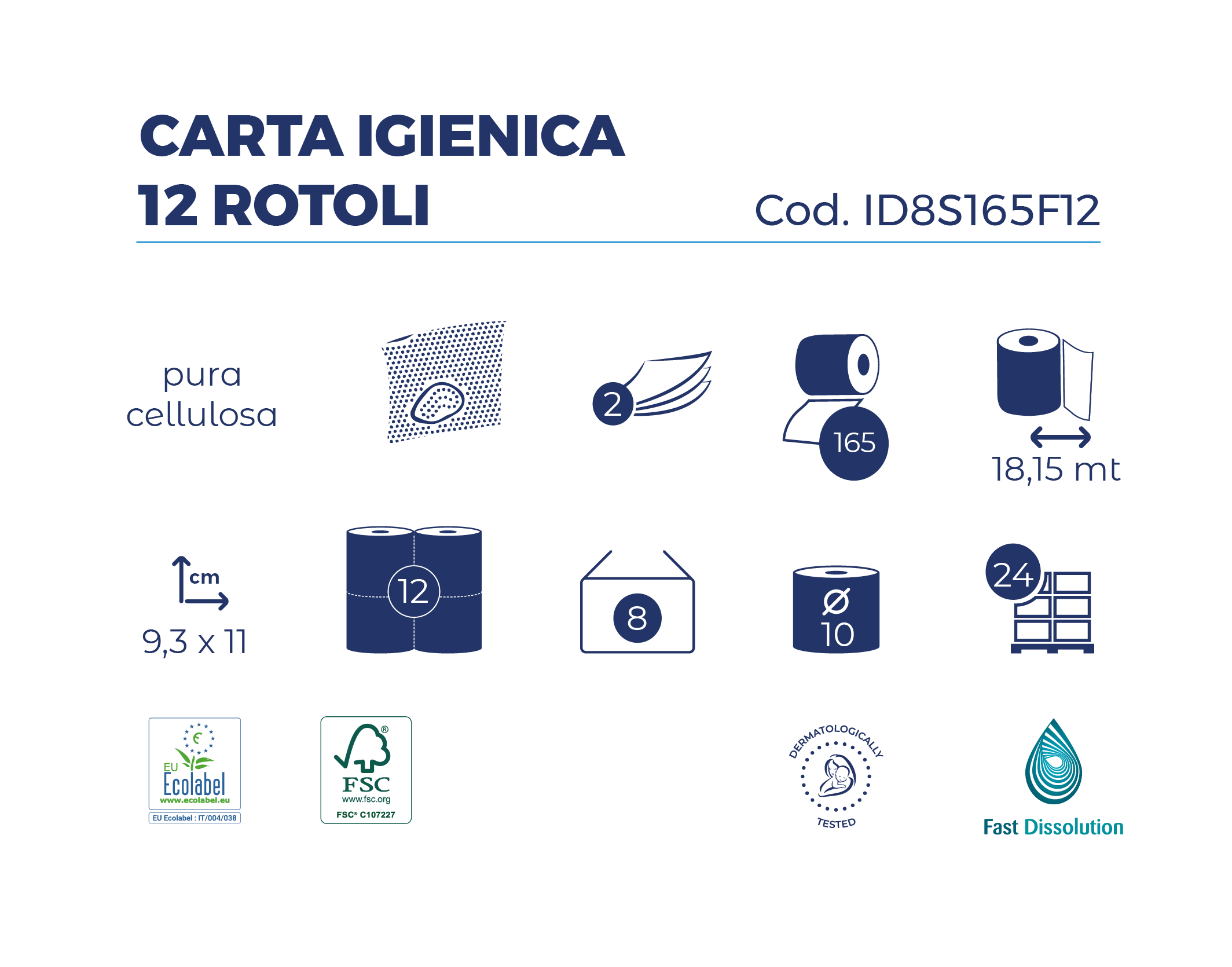 Verpackung: 8 Packungen wasserlösliches Toilettenpapier, 12 Rollen, schnelle Auflösung
