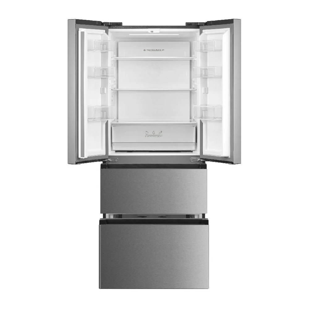 Midea Kühlschrank mit französischen Türen, 2 SCHUBLADEN, TOTNOFROST 391LT WIFI, 70 CM, EDELSTAHL 