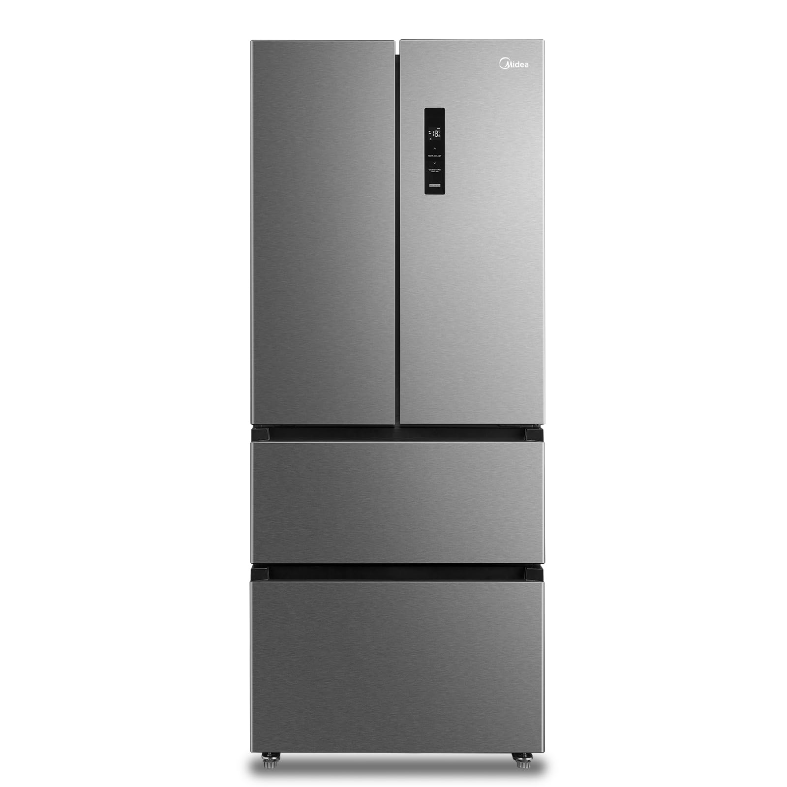 Midea Kühlschrank mit französischen Türen, 2 SCHUBLADEN, TOTNOFROST 391LT WIFI, 70 CM, EDELSTAHL 