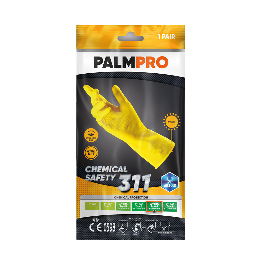 Palmpro Chemical Safety Wiederverwendbare Latexhandschuhe Größe L