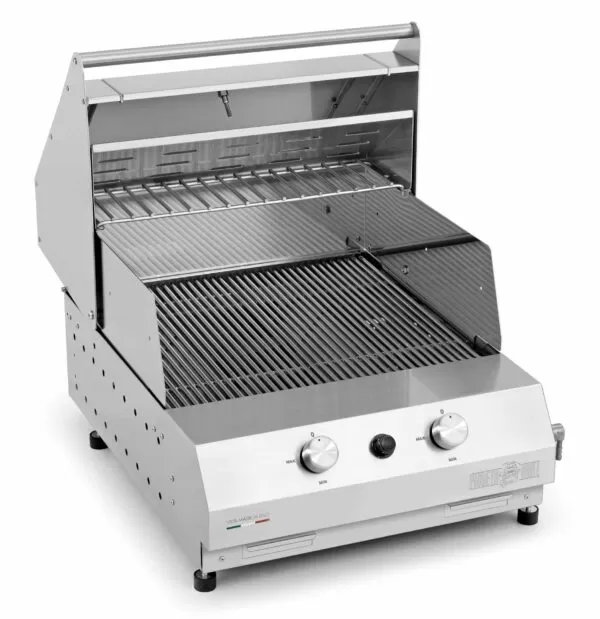 Fry Top 500 Basic Gasgrill mit 2 Brennern auf der Arbeitsplatte mit rundem Grill