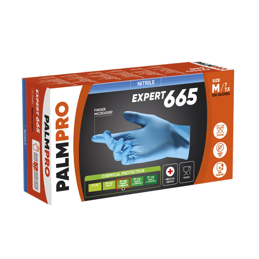 PalmPro Expert 665 Einweghandschuhe aus Nitril, 100 Stück, Größe M