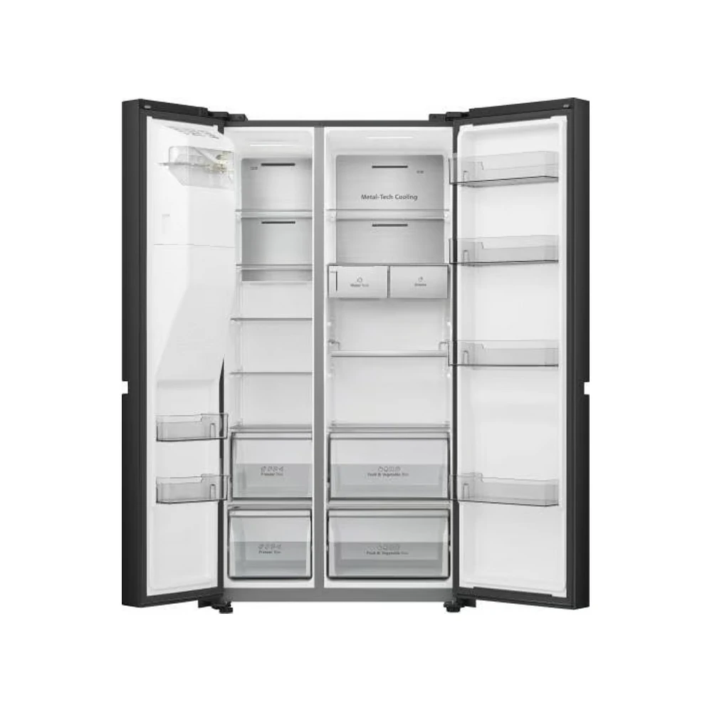 Hisense Side-by-Side-Kühlschrank, Frostschutz, 632 LT, SMART, 91 CM, SCHWARZ, RS818N4TFE
