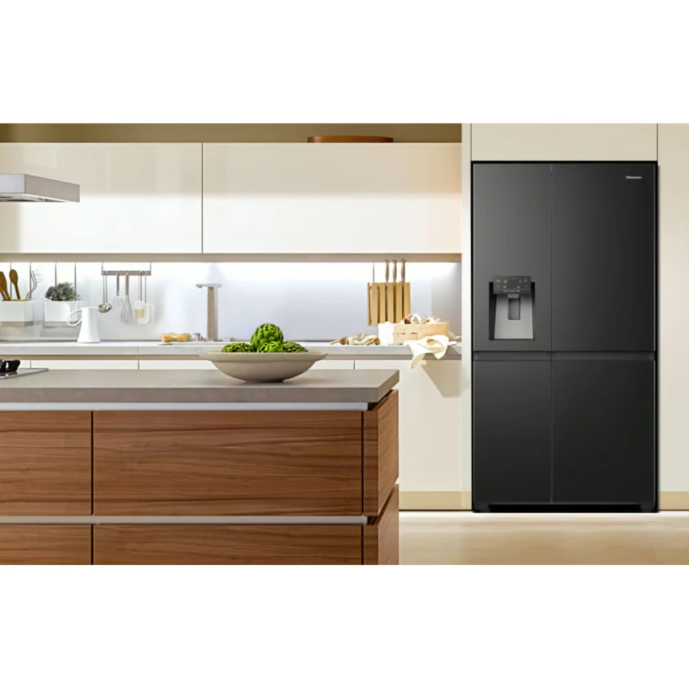 Hisense Side-by-Side-Kühlschrank, Frostschutz, 632 LT, SMART, 91 CM, SCHWARZ, RS818N4TFE