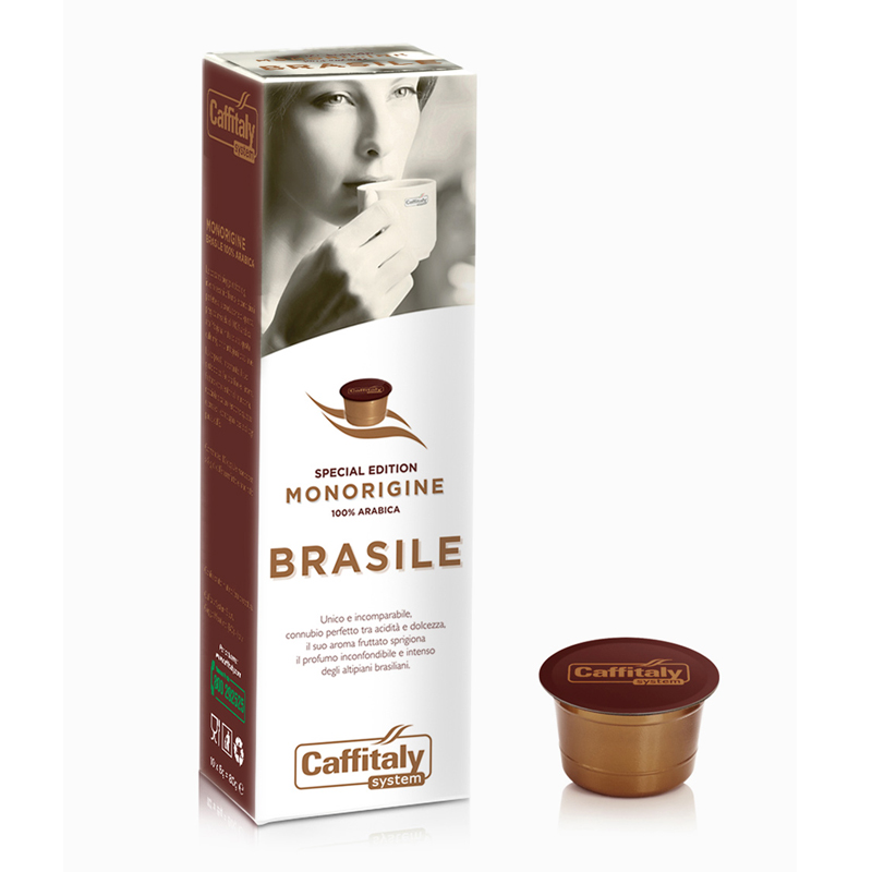 Packung mit 10 Single-Origin-Kaffeekapseln aus Brasilien - Caffitaly