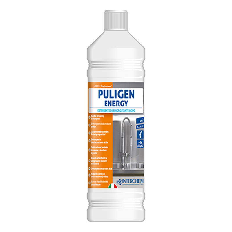 Packung mit 12 Stück Puligen Energy Acid Entkalkungsmittel von 1 l