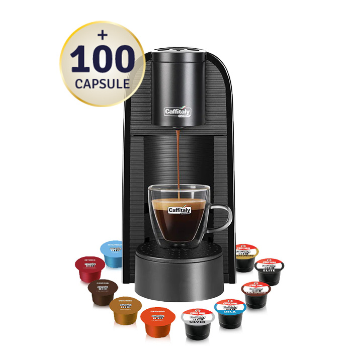 Caffitaly Volta schwarze Kaffeemaschine mit 100 kostenlosen Kapseln