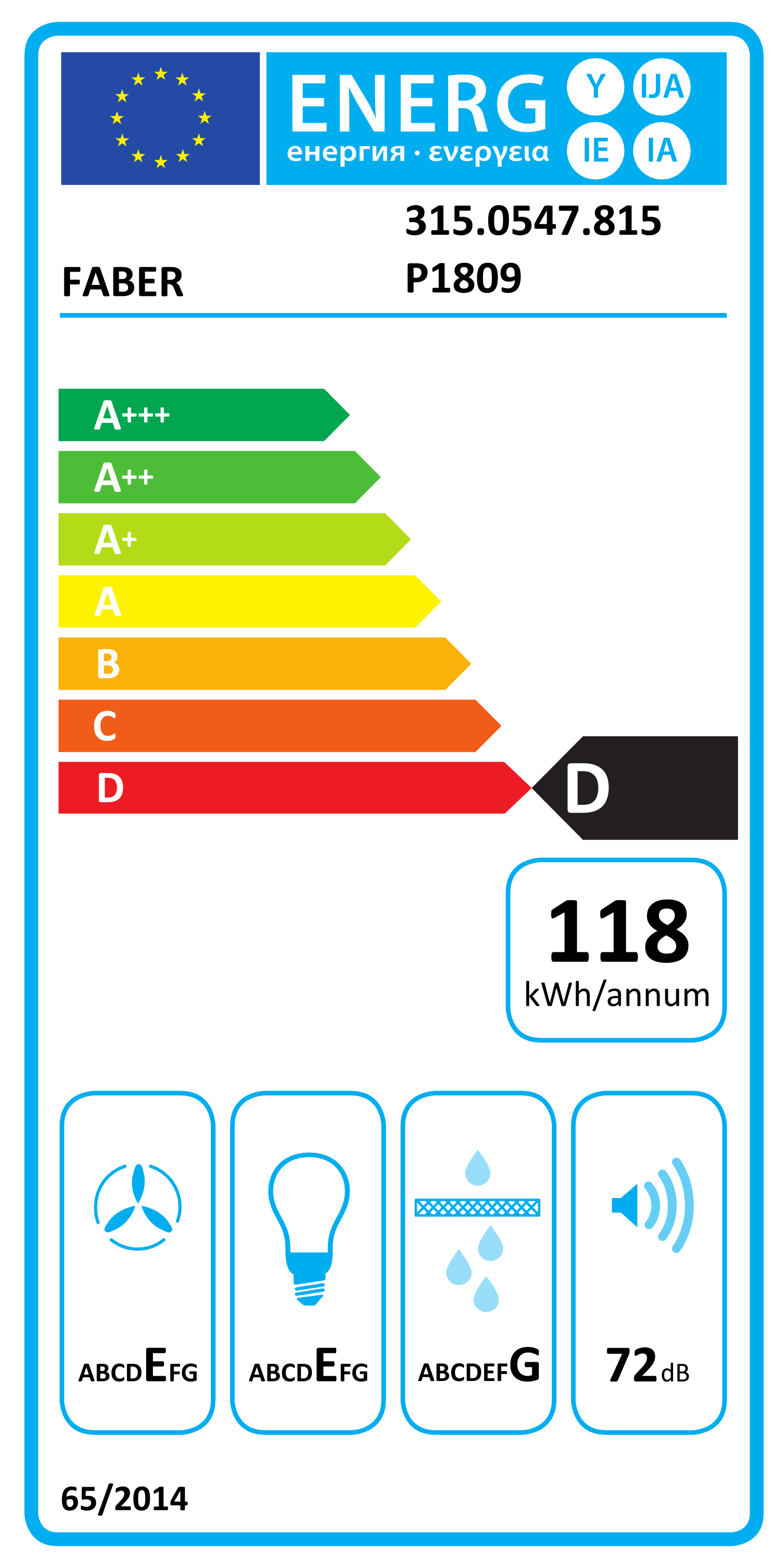Scheda energetica EPREL Faber 2152 Einbau-Dunstabzugshaube, 90 cm, hellgrau
