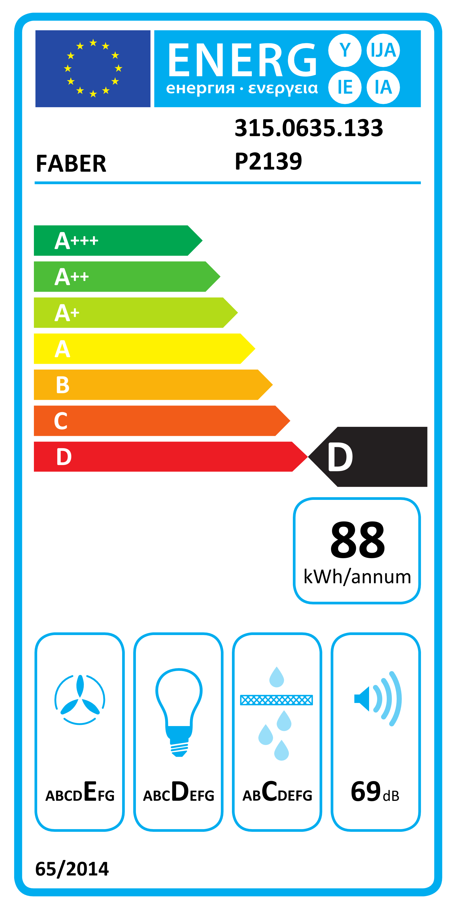 Scheda energetica EPREL Faber Flexa Hip 60 cm Einbau-Küchenhaube